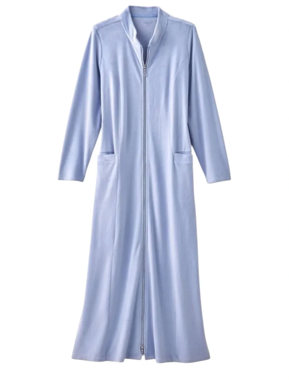 Soft Surroundings Zinfandel Zip Robe PS Petite Small Velour Pockets Blue